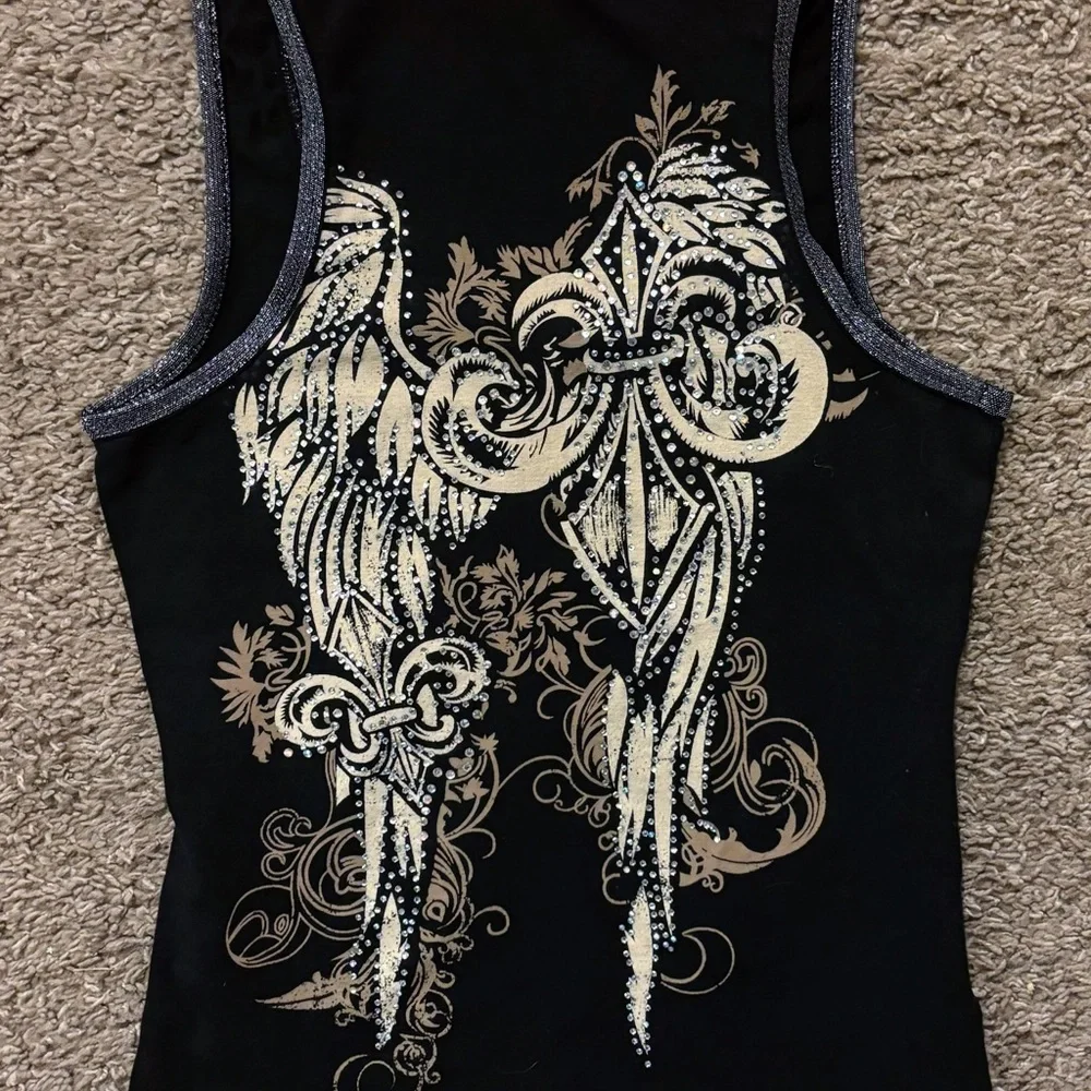 Vintage Y2k Vance Biker Wear Tank Top Womans S Full Zip Double Sided Rhinestone - Picture 11 of 13